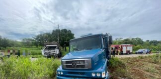 Colisão entre caminhões deixa dois feridos na SE-179 entre Simão Dias e Pinhão